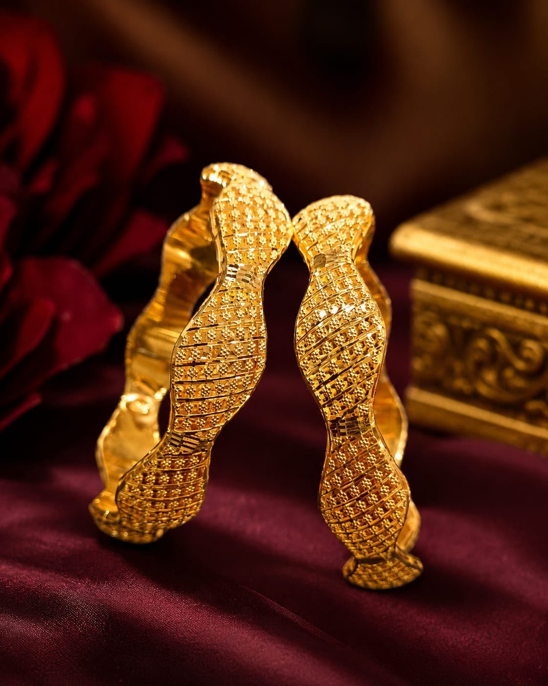 Diamond-Pattern Gold Bangles